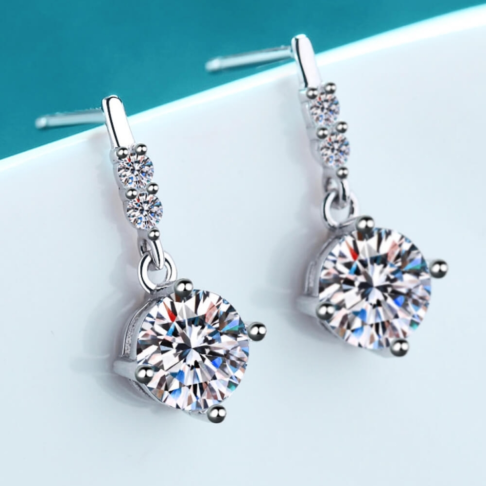 BEAUTIFUL 1 Carat Solitaire Moissanite Drop Earrings!
